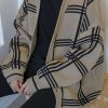 Art Khaki Plaid Button Knit Men Cardigans Spring