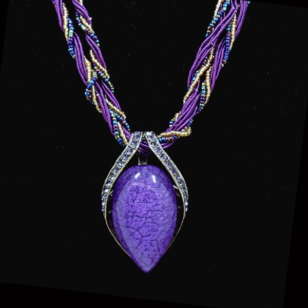 Art Lavender Coloured Glaze Zircon Water Drop Pendant Necklace - Image 2