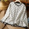 Art O Neck Dot Button Cotton Shirts Spring