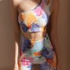 Art One Shoulder Sports Bra And Shorts Leggings Set Suit