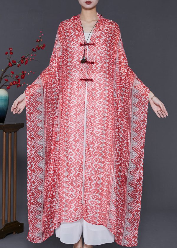 Art Pink Oversized Print Chiffon Oriental Scarf - Image 2