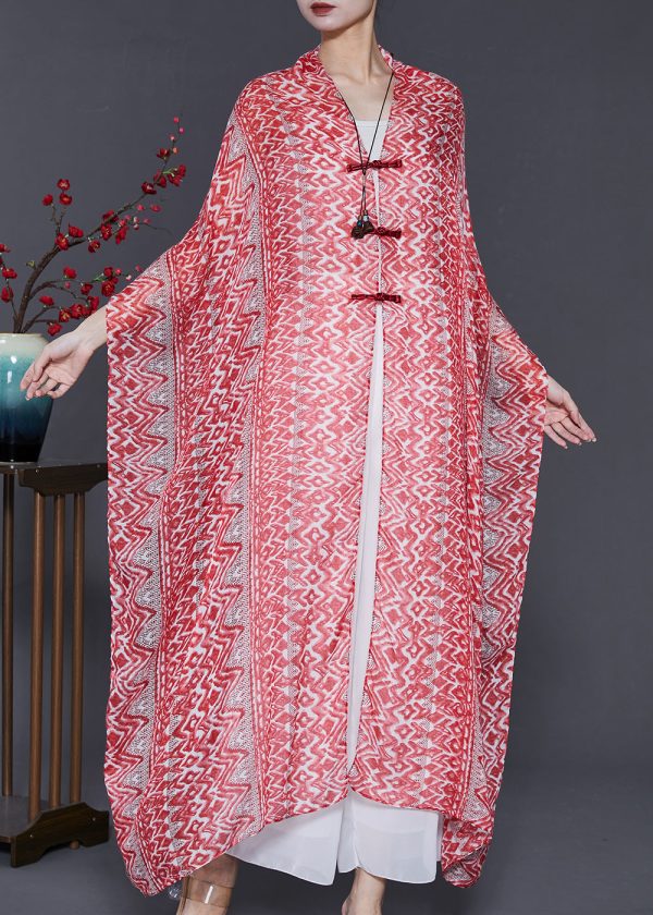 Art Pink Oversized Print Chiffon Oriental Scarf - Image 3