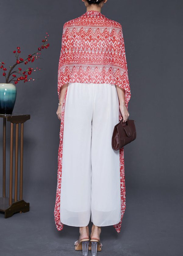 Art Pink Oversized Print Chiffon Oriental Scarf - Image 4
