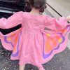 Art Pink Wrinkled Patchwork Girls Holiday Dress Long Sleeve