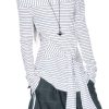 Art Slash Neck Striped Tie Waist Cotton T Shirts Summer