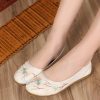 Art Splicing Flat Shoes For Women Beige Embroideried Cotton Linen Fabric