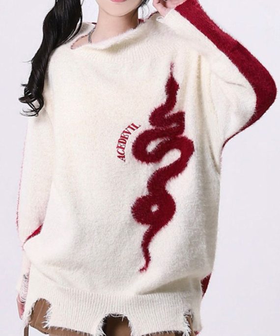 Art White Asymmetrical Patchwork Knit Sweaters Spring