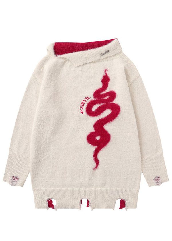 Art White Asymmetrical Patchwork Knit Sweaters Spring - Image 5