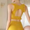 Art Yellow Backless Ruffled Sports Bra And Leggings Set Suit Gymshark Legging