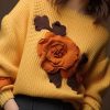 Art Yellow Floral Cozy Cotton Knit Tops Fall