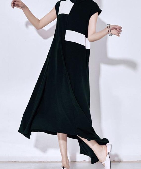 Art black chiffon Wardrobes Boho Christmas Gifts patchwork big hem Robe Summer Dress