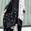 Art black dotted chiffon dresses Online Shopping patchwork asymmetric Robe Summer Dress