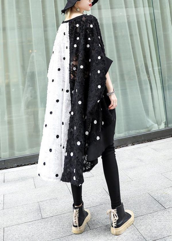 Art black dotted chiffon dresses Online Shopping patchwork asymmetric Robe Summer Dress - Image 4