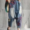 Art cotton clothes Women Casual Printed Frayed Low Crotch Jeans