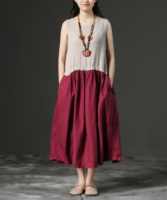 Art linen Robes boutique Sleeveless Linen Leisure Summer Women Dress