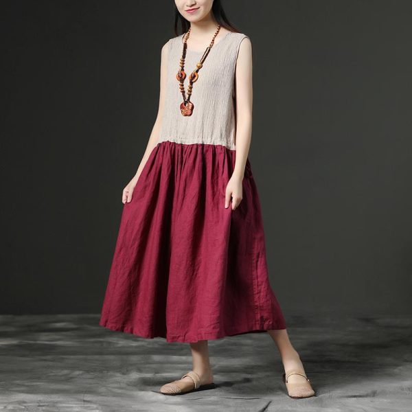 Art linen Robes boutique Sleeveless Linen Leisure Summer Women Dress - Image 2