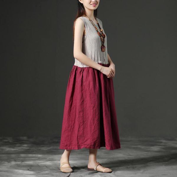 Art linen Robes boutique Sleeveless Linen Leisure Summer Women Dress - Image 3