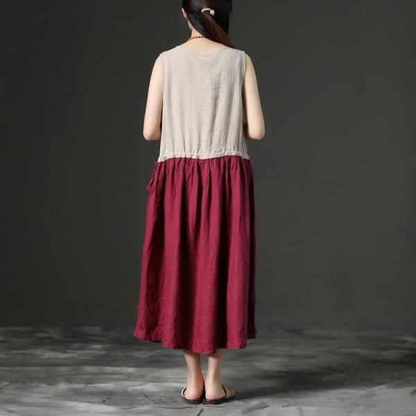 Art linen Robes boutique Sleeveless Linen Leisure Summer Women Dress - Image 4