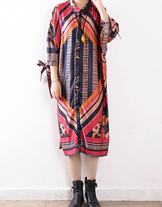 Art o neck Batwing Sleeve chiffon Summer dresses Casual Outfits orange print loose Dresses