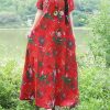 Art prints linen dress plus size Inspiration red Robe Dress summer