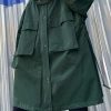 Art stand collar pockets fine clothes For Women army green Knee jackets