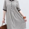Art striped linen clothes short sleeve Plus Size summer Dresses