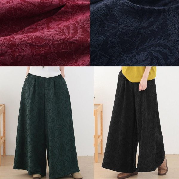 Autumn and winter Retro Red jacquard thickened women's wide leg pants - Image 5