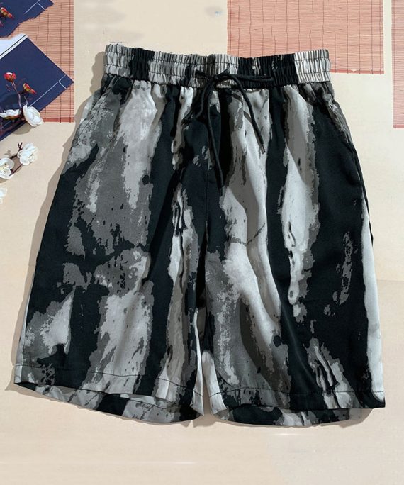 Beach Black Pockets Elastic Waist Cotton Men Pants Summer