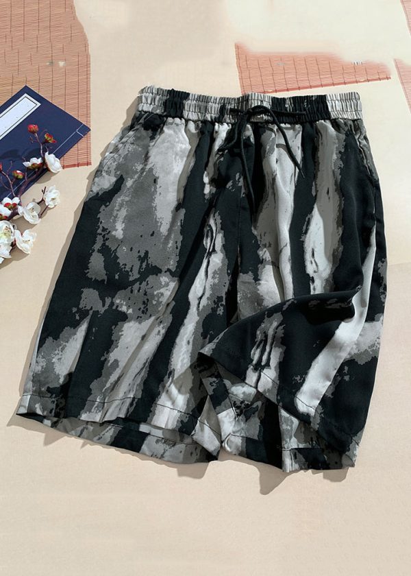 Beach Black Pockets Elastic Waist Cotton Men Pants Summer - Image 2