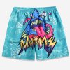 Beach Blue Print Elastic Waist Cotton Men Beach Shorts Summer