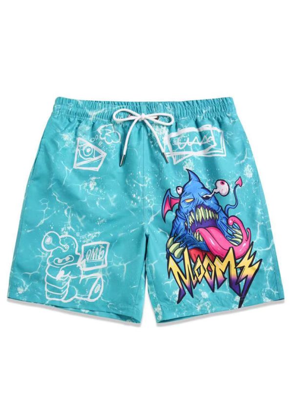 Beach Blue Print Elastic Waist Cotton Men Beach Shorts Summer - Image 2