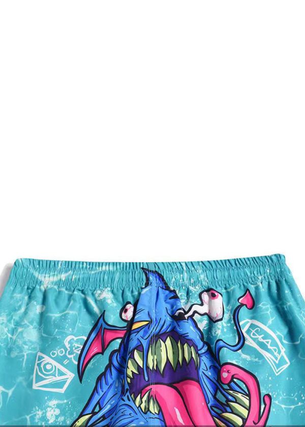 Beach Blue Print Elastic Waist Cotton Men Beach Shorts Summer - Image 3
