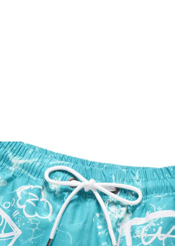 Beach Blue Print Elastic Waist Cotton Men Beach Shorts Summer - Image 4