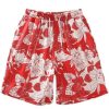 Beach Red Print Lace Up Cotton Mens Shorts Summer
