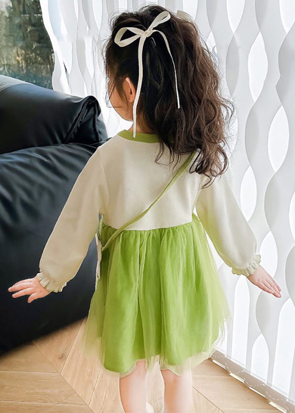 Beautiful Apricot O-Neck Tulle Patchwork Kids Mid Dress Fall - Image 5