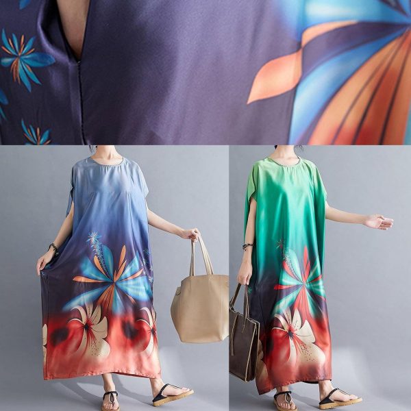 Beautiful Batwing Sleeve Wardrobes pattern green prints Maxi Dresses summer - Image 5