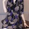 Beautiful Black Button Peter Pan Collar Print Chiffon Shirt Tops Half Sleeve