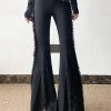 Beautiful Black Eyelash Patchwork Lace Bell-bottom Trousers Pants Spring
