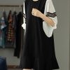 Beautiful Black Patchwork Batwing Sleeve Summer Cotton Dress