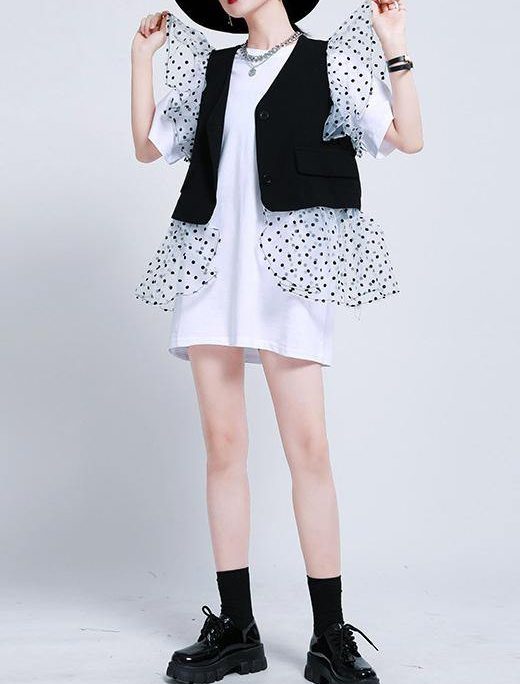 Beautiful Black Patchwork dress Two Piece Suit Set Summer