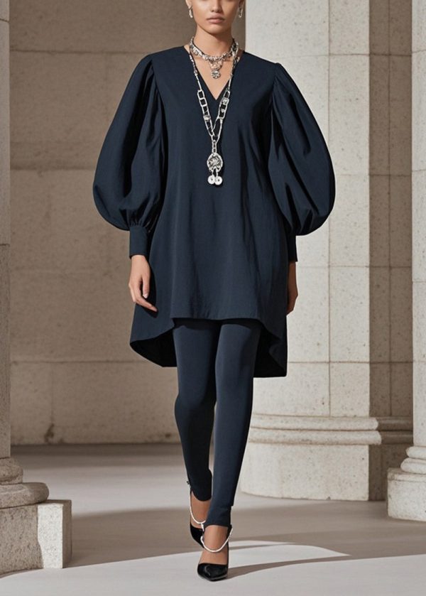 Beautiful Black Puff Sleeve Cotton Work Dress Fall - Image 3