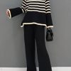 Beautiful Black Turtle Neck Striped Knit Two Piece Suit Set Spring