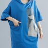 Beautiful Blue Appliques Cotton hooded Summer Party Dress