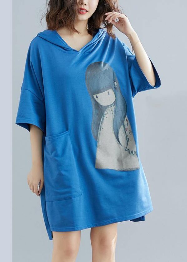 Beautiful Blue Appliques Cotton hooded Summer Party Dress - Image 3