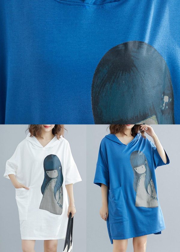 Beautiful Blue Appliques Cotton hooded Summer Party Dress - Image 5