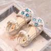 Beautiful Blue Crystal Hollow Out Girls Buckle Strap Flat Sandals