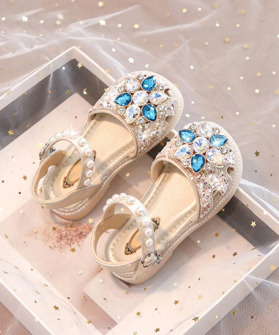 Beautiful Blue Crystal Hollow Out Girls Buckle Strap Flat Sandals
