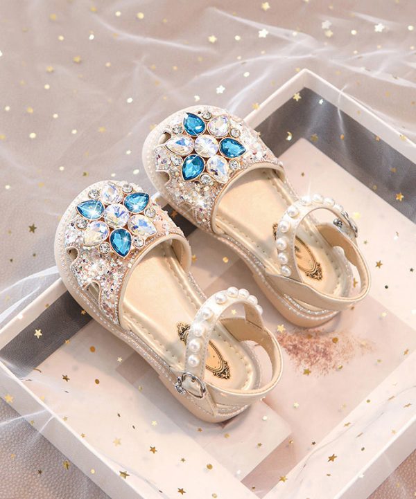 Beautiful Blue Crystal Hollow Out Girls Buckle Strap Flat Sandals - Image 3