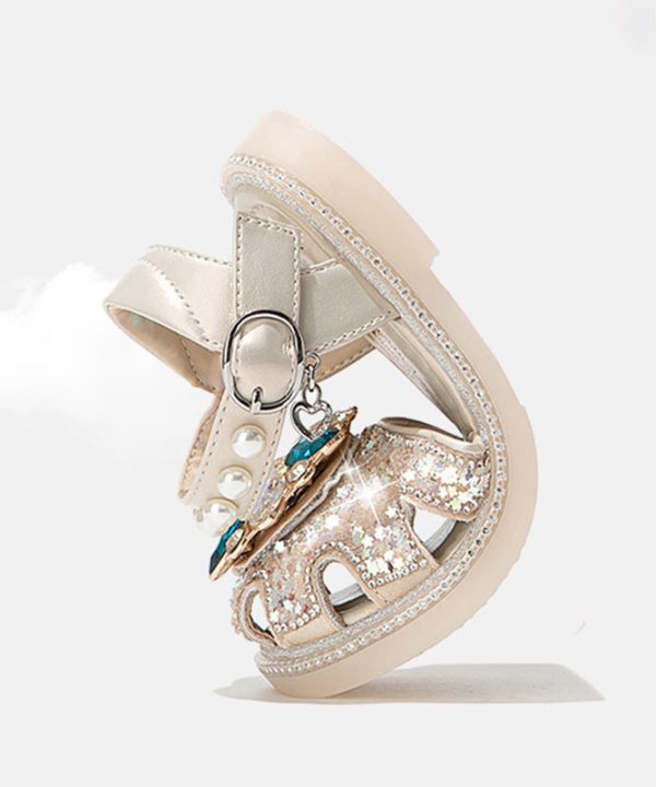 Beautiful Blue Crystal Hollow Out Girls Buckle Strap Flat Sandals - Image 5