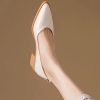 Beautiful Chunky Heel Beige Cowhide Leather Pointed Toe